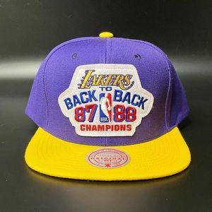 Lakers Mitchell & Ness Snapback Hat Kobe Bryant Purple Championship 87-88